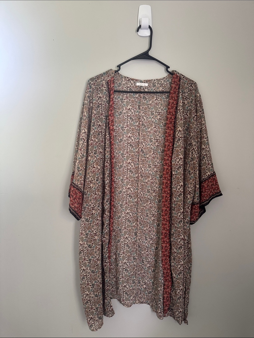 Maurices Cream Kimono with Rust Border